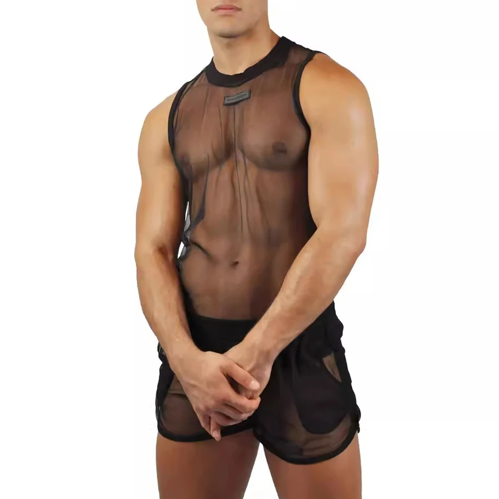 Mens Sexy Mesh Nightclub Sets Sexy Niche Thin Breathable Ballroom Sleeveless Top Shorts Two-Piece Sets Men'S Clothing 2025 New
Mens Sexy Mesh Nightclub Sets Sexy Niche Thin Breathable Ballroom Sleeveless Top Shorts Two-Piece Sets Men'S Clothing 2025 New