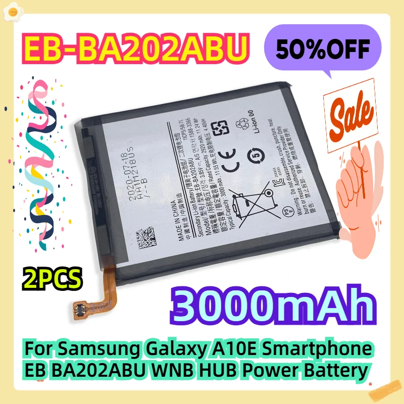 Для смартфона Samsung Galaxy A10E EB BA202ABU WNB HUB 3000 мАч Аккумулятор питания 2 шт.
Для смартфона Samsung Galaxy A10E EB BA202ABU WNB HUB 3000 мАч Аккумулятор питания 2 шт.