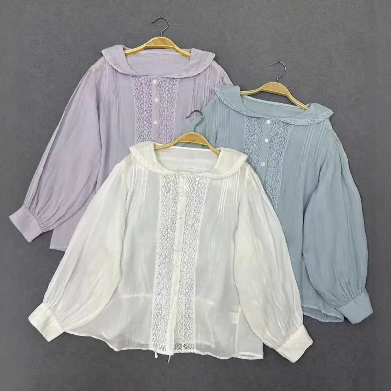 Johnature 2025 New Japanese Ramie Navy Collar Lace Casual Long Sleeve Shirt Women Spring Summer New Waist Tie Loose Tops
Johnature 2025 New Japanese Ramie Navy Collar Lace Casual Long Sleeve Shirt Women Spring Summer New Waist Tie Loose Tops