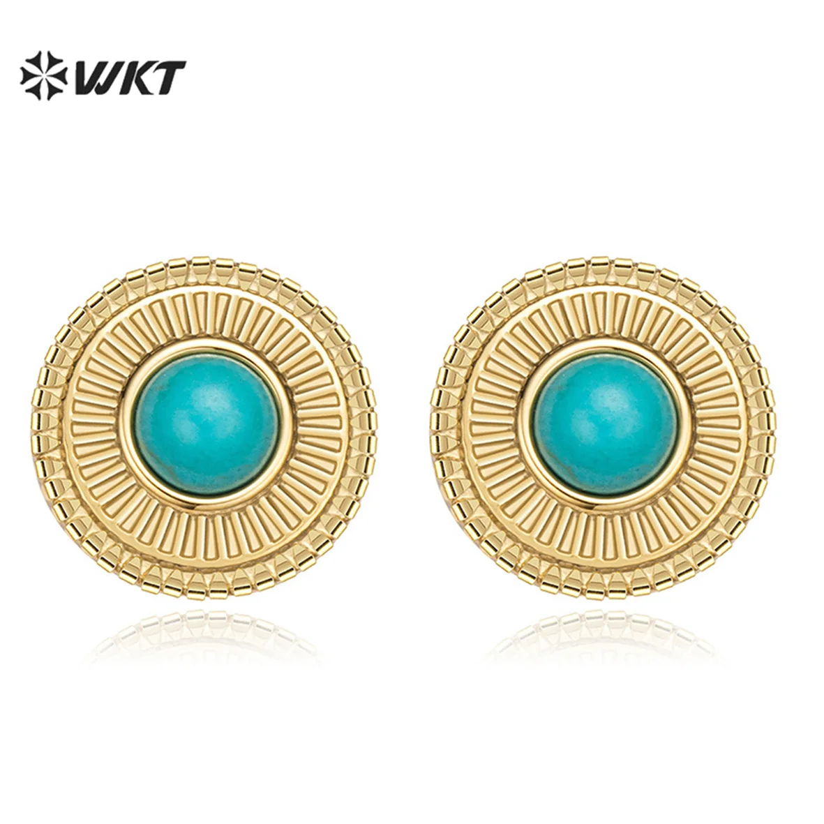 WT-SSE023 WKT Natural Stone Stud Earrings Turquoises Stainless Steel Vintage Round Sun Flower Shape Gold Plated Earrings
WT-SSE023 WKT Natural Stone Stud Earrings Turquoises Stainless Steel Vintage Round Sun Flower Shape Gold Plated Earrings