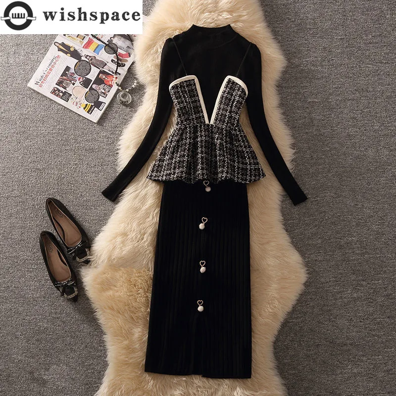 Korean Popular Thousand Bird Grid Strap Vest Long Sleeve Sweater Slim Wrap Hip Skirt Three Piece Elegant Women's Dress Set
Korean Popular Thousand Bird Grid Strap Vest Long Sleeve Sweater Slim Wrap Hip Skirt Three Piece Elegant Women's Dress Set
