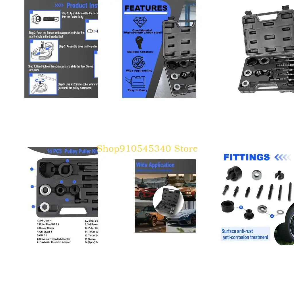 U2JA 14pcs Comprehensive Pulley Puller with Multiple Adapters & Reverse Jaw for Efficient Removal & Installation Tasks
U2JA 14pcs Comprehensive Pulley Puller with Multiple Adapters & Reverse Jaw for Efficient Removal & Installation Tasks