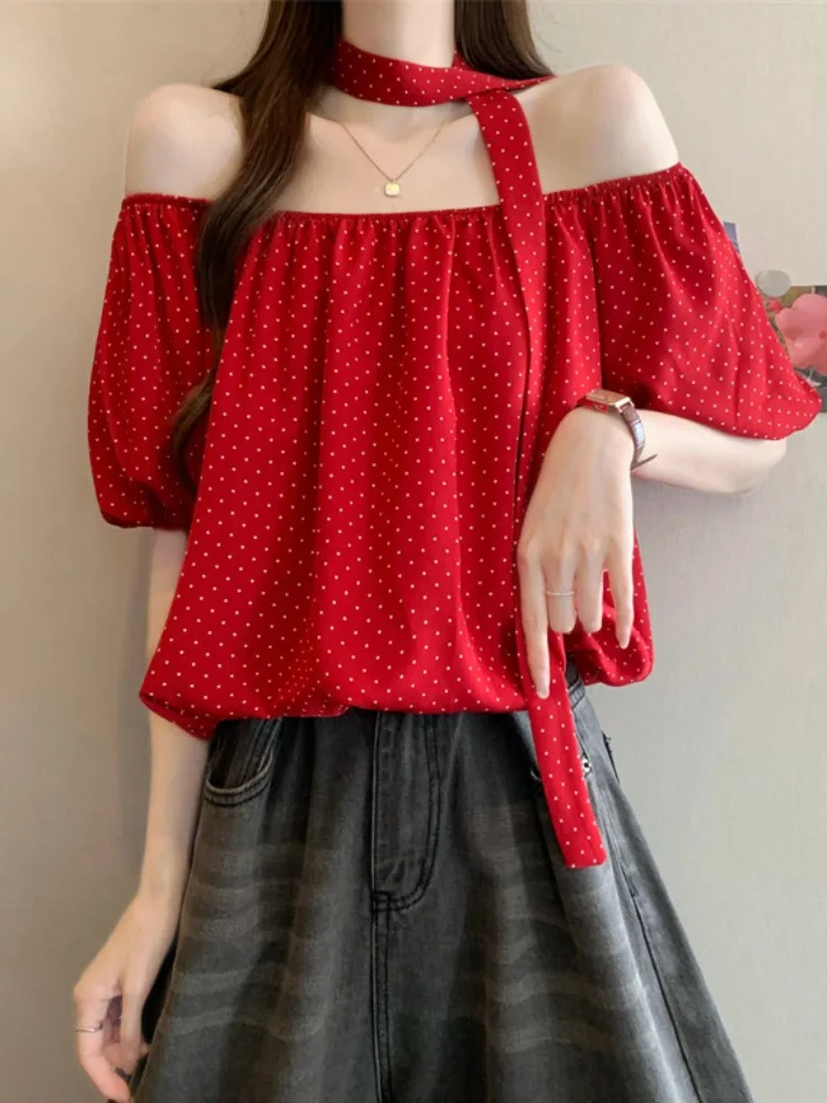 Retro Hong Kong Style Red Polka Dot Women's Summer Top Loose Fitted Belly Covering Shawl Collar Short Sleeve Chiffon Blouse
Retro Hong Kong Style Red Polka Dot Women's Summer Top Loose Fitted Belly Covering Shawl Collar Short Sleeve Chiffon Blouse