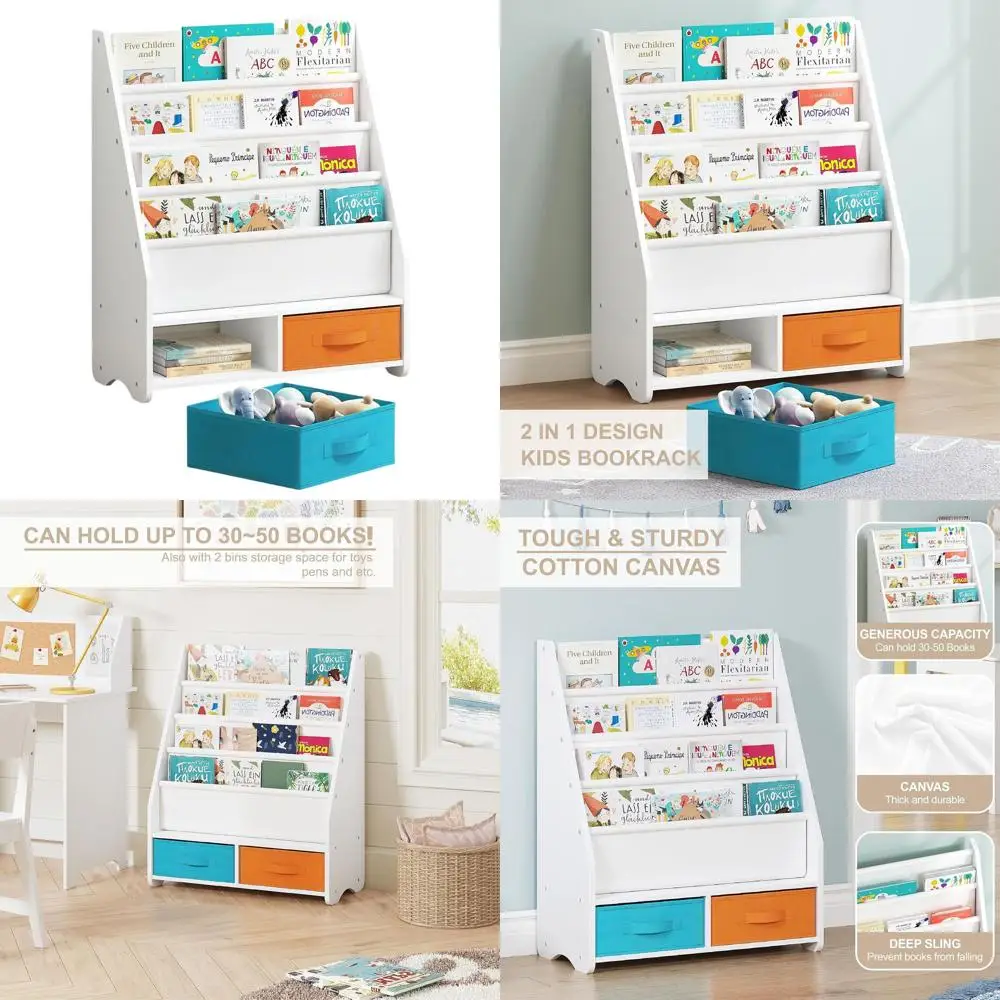 Детская книжная полка с ящиками для хранения, книжная полка для детских комнат, 4-уровневая книжная полка на слинге для детей, гостиной, спальни, W
Детская книжная полка с ящиками для хранения, книжная полка для детских комнат, 4-уровневая книжная полка на слинге для детей, гостиной, спальни, W