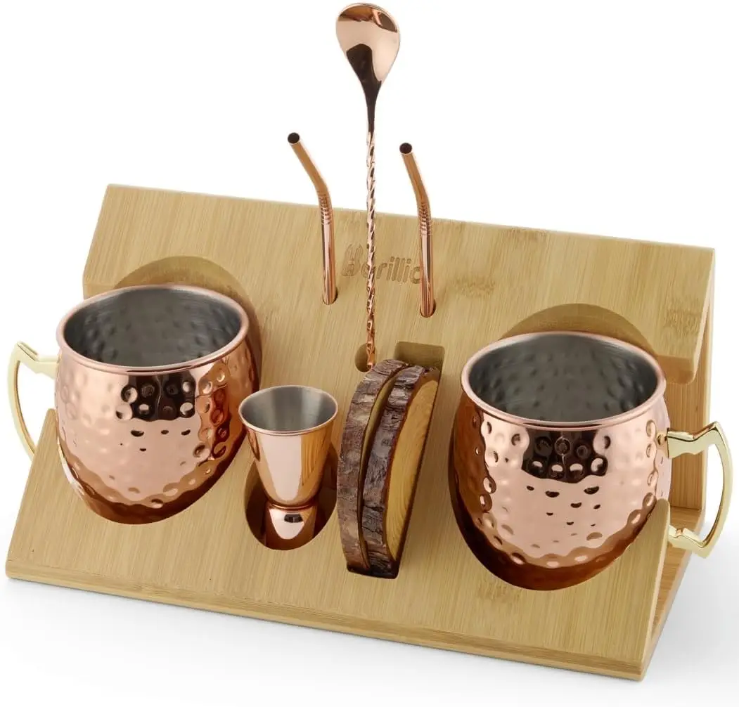 Stainless Steel Copper-Plated Moscow Mule Mugs Set with Bamboo Stand, 2 x 18 Oz, Includes Straws and Spoon
Stainless Steel Copper-Plated Moscow Mule Mugs Set with Bamboo Stand, 2 x 18 Oz, Includes Straws and Spoon