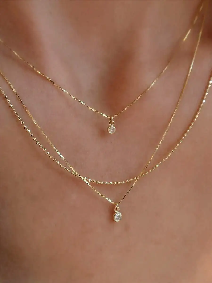 1pc Copper Chain Exquisite Artificial Zirconia Pendant Gold Multi-Layer Stackable Necklace, Suitable For Women's Daily Wear, Dat
1pc Copper Chain Exquisite Artificial Zirconia Pendant Gold Multi-Layer Stackable Necklace, Suitable For Women's Daily Wear, Dat
