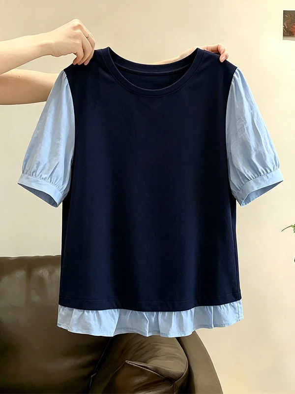 Korean Style Large Size Blouse Women's Fashion Soft Style Lace Splicing Top Age Reduction False Two-Piece Summer New Arrival
Korean Style Large Size Blouse Women's Fashion Soft Style Lace Splicing Top Age Reduction False Two-Piece Summer New Arrival
