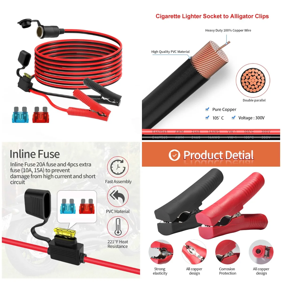 Alligator Clips to Cigarette Lighter Socket, 14AWG Battery Clamp to Female 12V Plug for Tire Inflator Inverter(10FT)
Alligator Clips to Cigarette Lighter Socket, 14AWG Battery Clamp to Female 12V Plug for Tire Inflator Inverter(10FT)