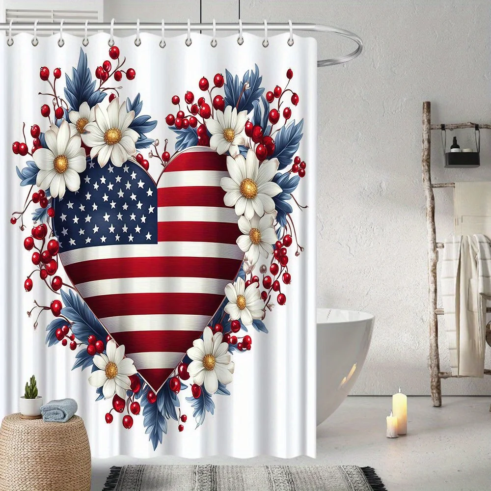 Patriotic Heart American Flag Shower Curtain Premium Polyester Bathroom Decor with 12 Hooks Red White Blue Stars Stems Berries
Patriotic Heart American Flag Shower Curtain Premium Polyester Bathroom Decor with 12 Hooks Red White Blue Stars Stems Berries