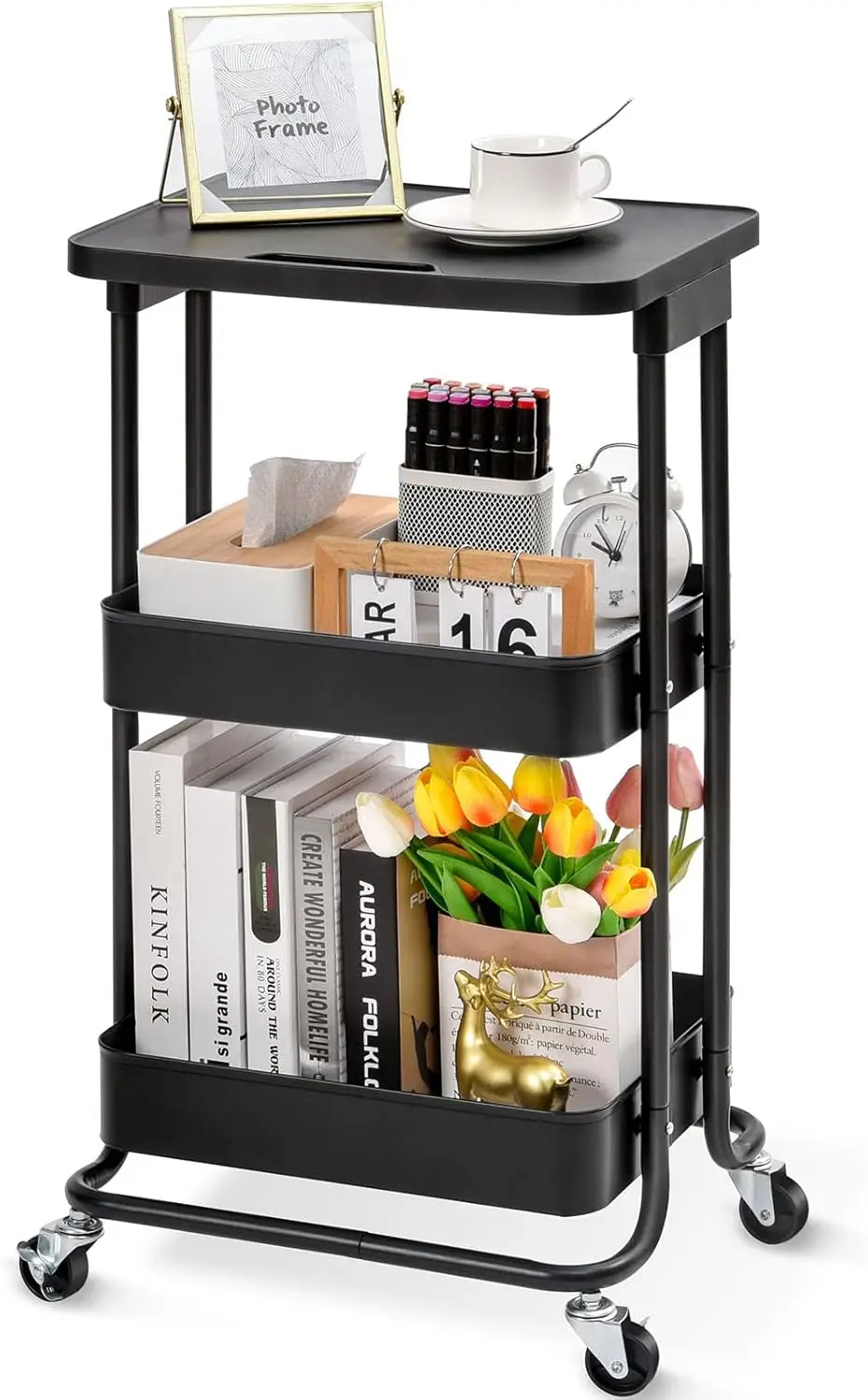 TOOLF 3-Tier Metal Rolling Storage Cart with Tabletop, Utility Rolling Carts with Wheels,Trolley Organizer with Handle for Libra
TOOLF 3-Tier Metal Rolling Storage Cart with Tabletop, Utility Rolling Carts with Wheels,Trolley Organizer with Handle for Libra