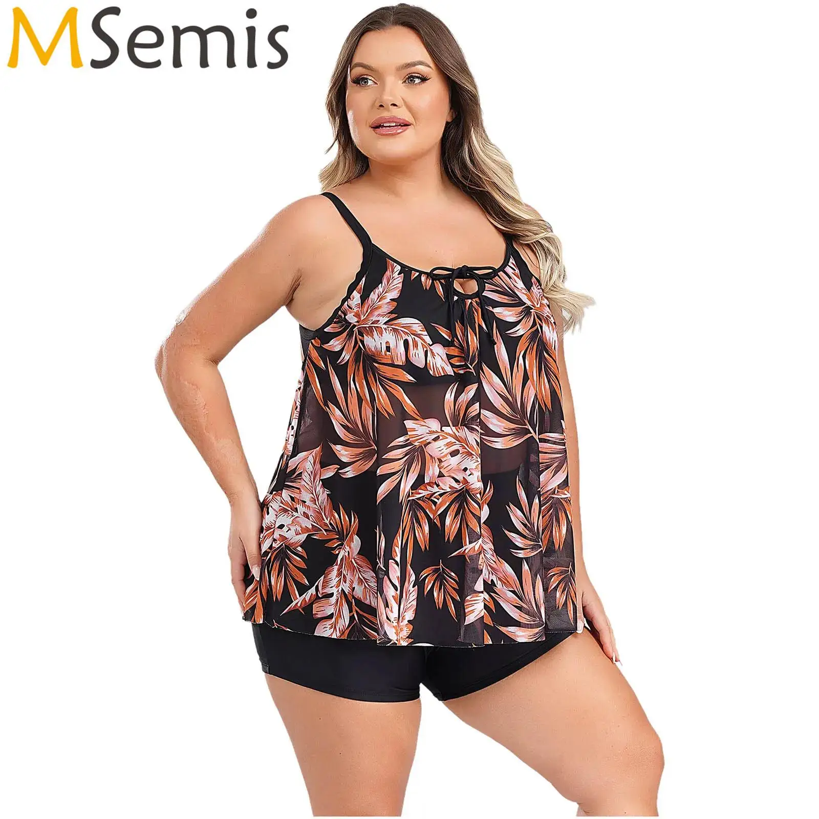 Women's Plus Size Swimsuit Two Pieces Swimwear Padded Sheer Flounce Swim Tops with Shorts Set Tropical Print Beach Bathing Suit
Women's Plus Size Swimsuit Two Pieces Swimwear Padded Sheer Flounce Swim Tops with Shorts Set Tropical Print Beach Bathing Suit