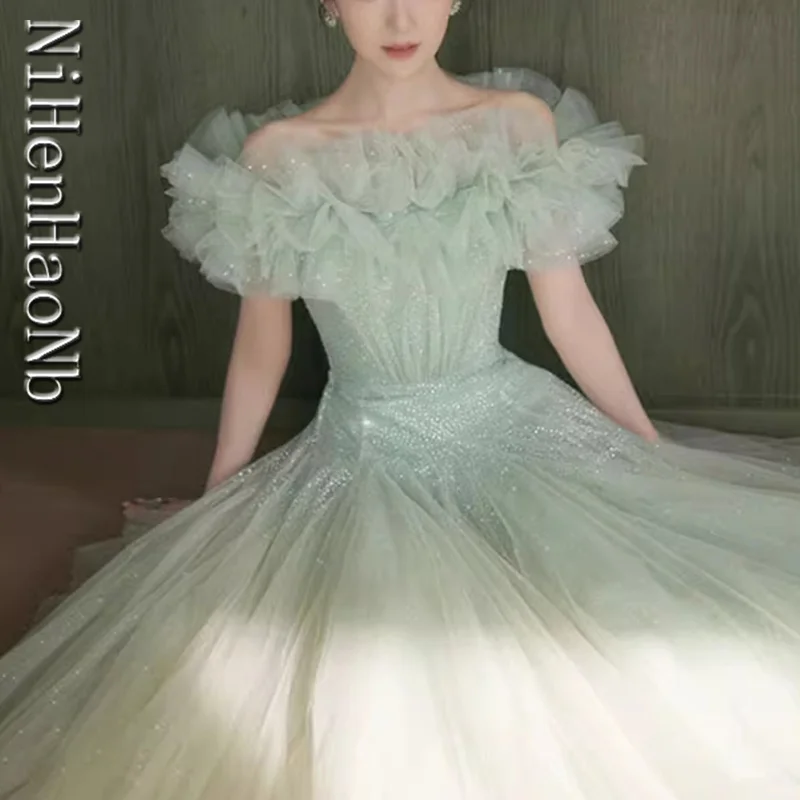 Off The Shoulder A Line Korea Evening Dresses Green Ruffles Formal Prom Gown Photo Shoot Fairy Wedding Party Dress
Off The Shoulder A Line Korea Evening Dresses Green Ruffles Formal Prom Gown Photo Shoot Fairy Wedding Party Dress