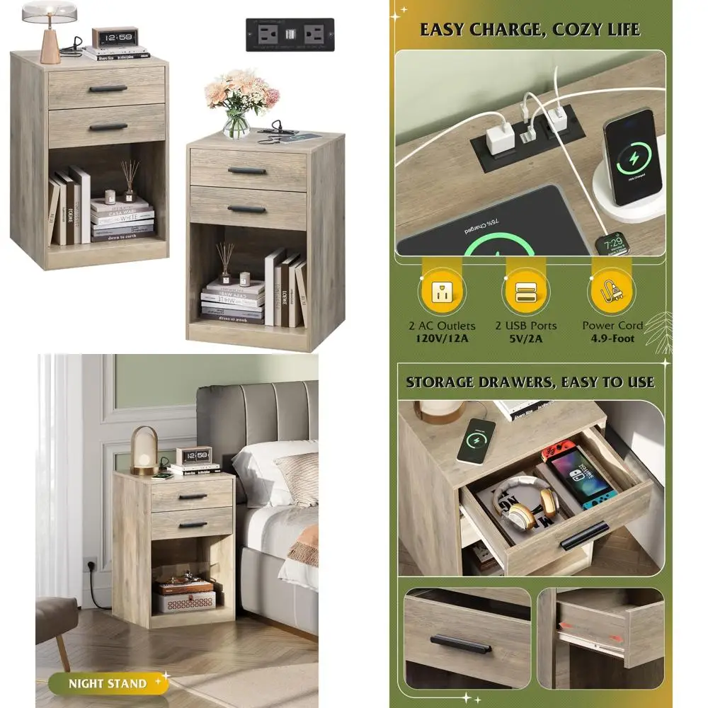 пара деревянных зарядных прикроватных тумбочек с ящиками и открытыми полками для спальни и гостиной
пара деревянных зарядных прикроватных тумбочек с ящиками и открытыми полками для спальни и гостиной