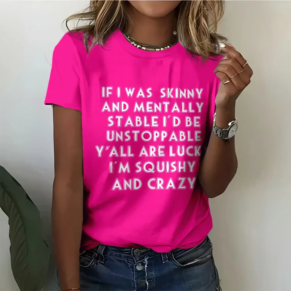 Женская ярко-розовая футболка с текстовым узором и уличным юмором, повседневная модная трендовая стильная летняя футболка с коротким рукавом
Женская ярко-розовая футболка с текстовым узором и уличным юмором, повседневная модная трендовая стильная летняя футболка с коротким рукавом