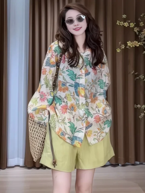 Summer Print plus Size Shirt And Pants Set Women's Loose Fit Slimming Clothing Cotton Long Sleeve round Neck Open Cardigan
Summer Print plus Size Shirt And Pants Set Women's Loose Fit Slimming Clothing Cotton Long Sleeve round Neck Open Cardigan