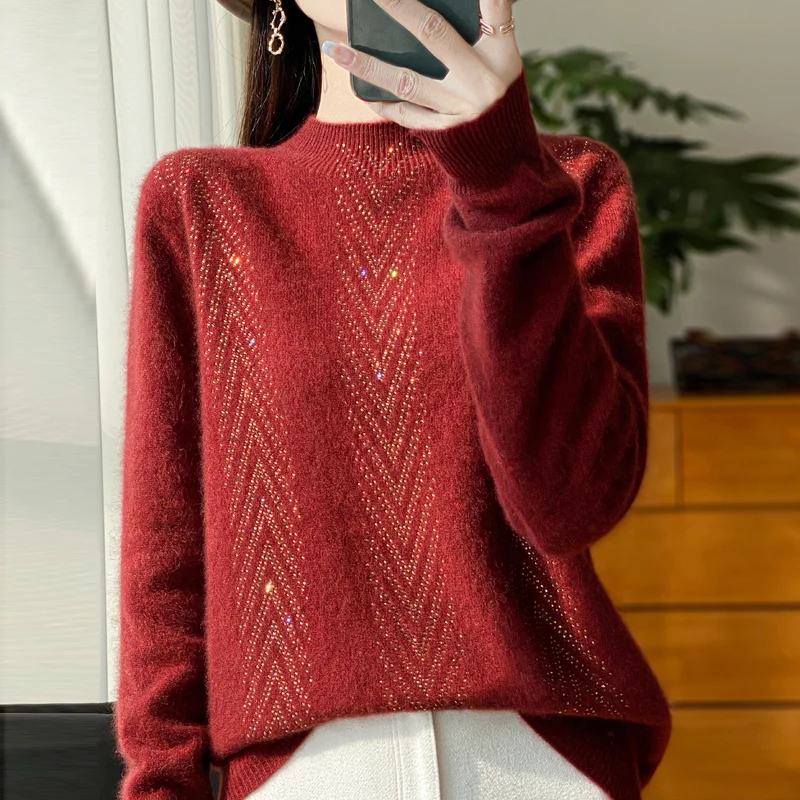 Fall/Winter New 100% Wool Sweater Semi-high Neck Solid Color Base Loose Joker Cashmere Knitted Sweater Top
Fall/Winter New 100% Wool Sweater Semi-high Neck Solid Color Base Loose Joker Cashmere Knitted Sweater Top
