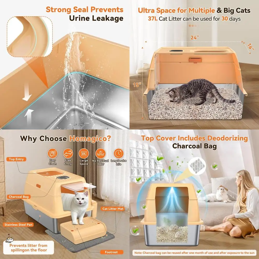 Extra-Large Rust-Resistant Covered Cat Litter Box with Lid and Odor Control, Easy Clean 37L Beige
Extra-Large Rust-Resistant Covered Cat Litter Box with Lid and Odor Control, Easy Clean 37L Beige