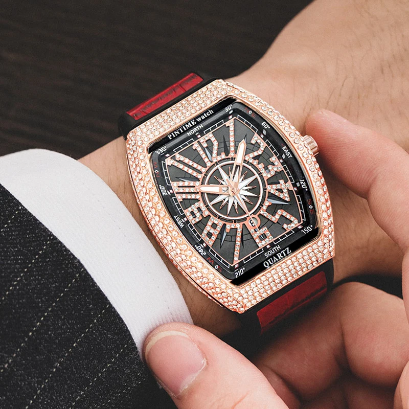 PINTIME All Diamond Мужские кварцевые часы с дизайном винной бочки Европейские и американские ретро-тренды Модный стиль Водонепроницаемые мужские часы 
PINTIME All Diamond Мужские кварцевые часы с дизайном винной бочки Европейские и американские ретро-тренды Модный стиль Водонепроницаемые мужские часы