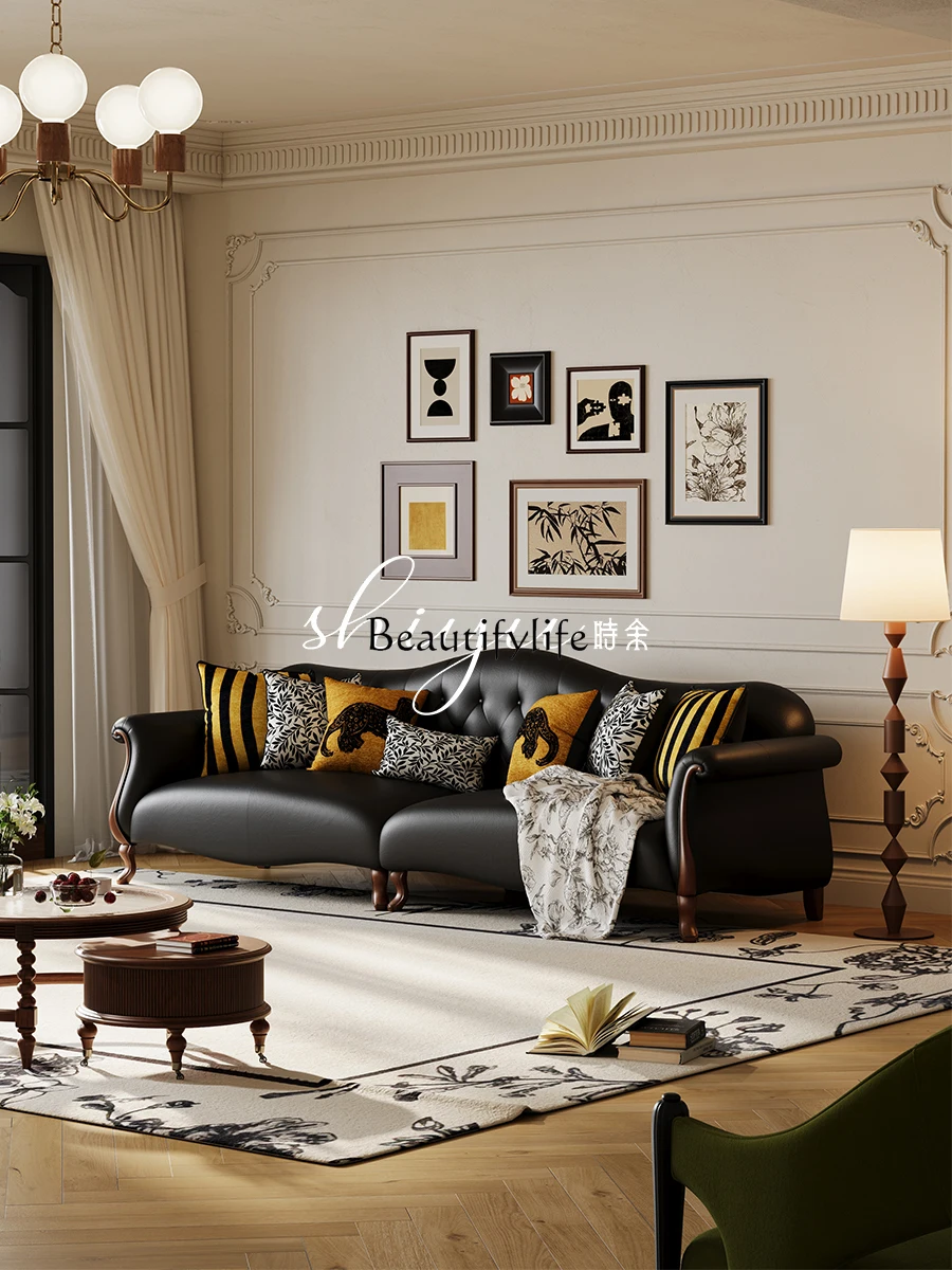 Sofa leather solid wood villa medium and ancient custom retro style straight row small sofa
Sofa leather solid wood villa medium and ancient custom retro style straight row small sofa