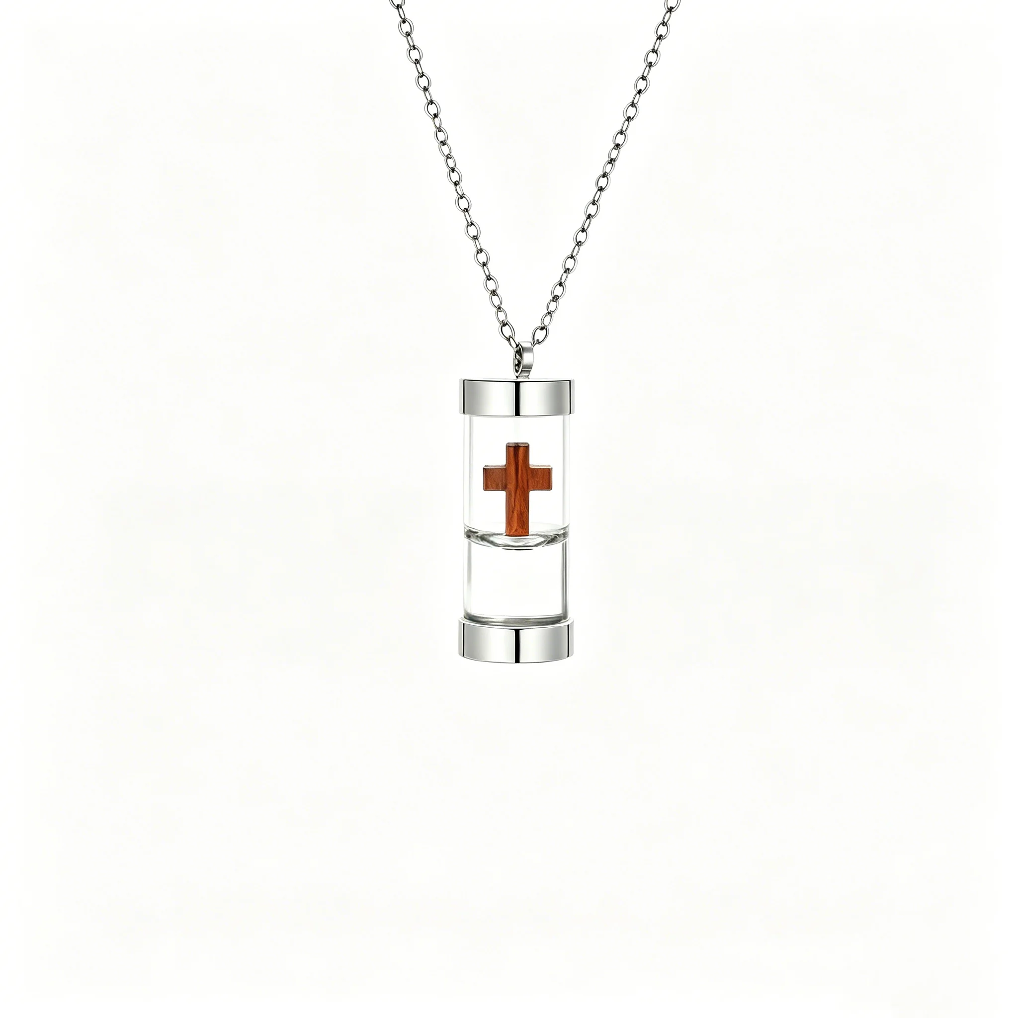 Wood Cross in Glass Tube Pendant Necklace, Stainless Steel Chain, Christian Faith Jewelry, Religious Gift for Men and Women
Wood Cross in Glass Tube Pendant Necklace, Stainless Steel Chain, Christian Faith Jewelry, Religious Gift for Men and Women