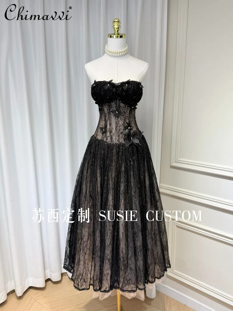 High-end Flower Diamond Butterfly Lacetube Top Fishbone Waist Strap Fluffy Long Dress Summer New Women's Elegant Birthday Dress
High-end Flower Diamond Butterfly Lacetube Top Fishbone Waist Strap Fluffy Long Dress Summer New Women's Elegant Birthday Dress