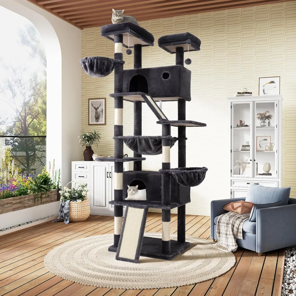81in Multi-Level Tall Cat Tree Tower for Indoor Kitties/Larger Cat Condo Furniture with Hammock/Cozy Pussycat Perches
81in Multi-Level Tall Cat Tree Tower for Indoor Kitties/Larger Cat Condo Furniture with Hammock/Cozy Pussycat Perches
