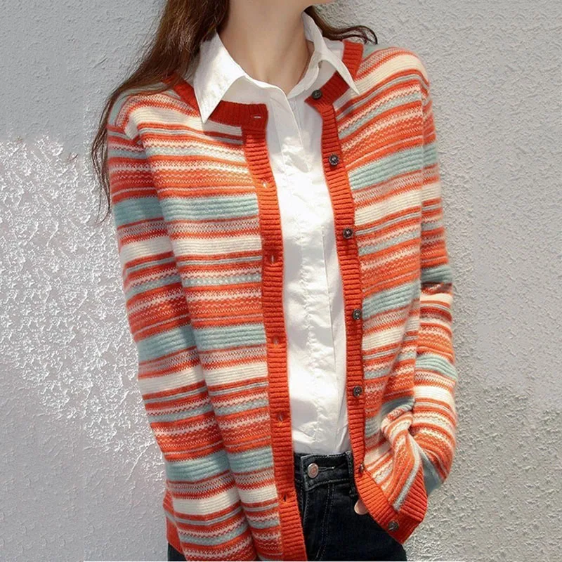 2025 New Spring Autumn Knitted Cardigan Women's Round Neck Striped Top Loose Knitted Sweater Jacket Ladies Short Style Outer
2025 New Spring Autumn Knitted Cardigan Women's Round Neck Striped Top Loose Knitted Sweater Jacket Ladies Short Style Outer