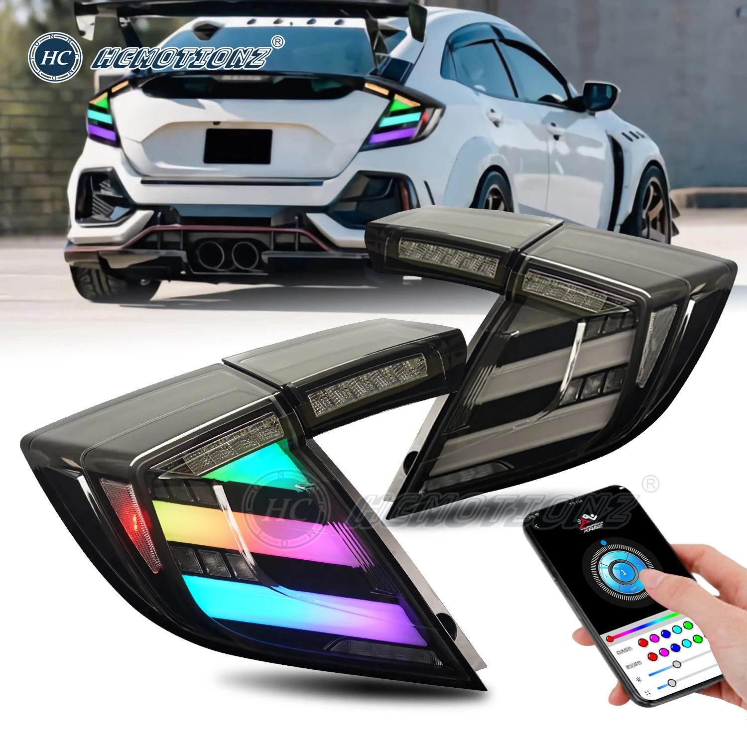 HCMOTIONZ RGB DRL Tail Light for Honda Civic 2016-2020 Hatchback Animation LED Car Rear Lamps Assembly FK7 FK8 Lighting System
HCMOTIONZ RGB DRL Tail Light for Honda Civic 2016-2020 Hatchback Animation LED Car Rear Lamps Assembly FK7 FK8 Lighting System