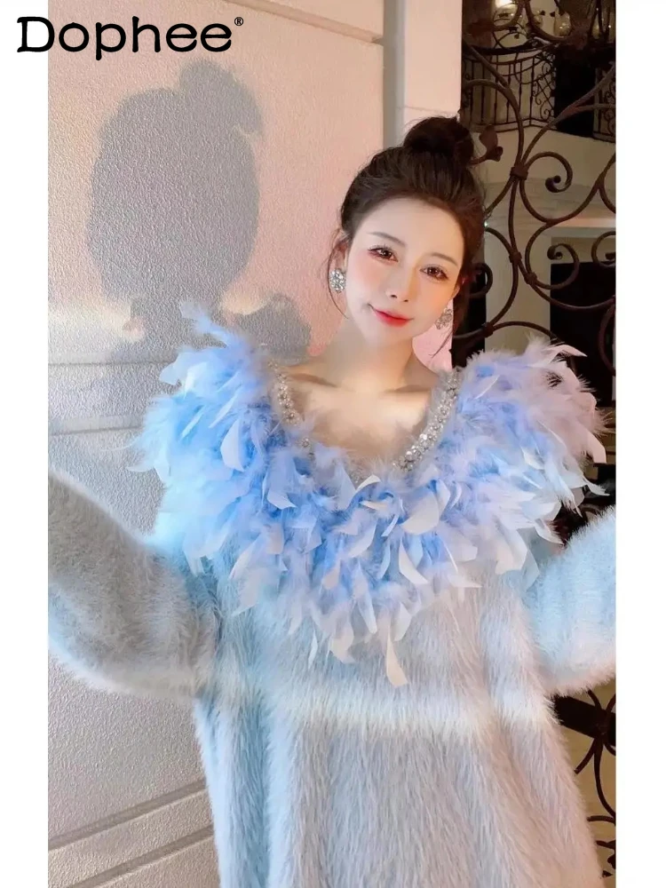 V-neck Long-Sleeved Pullovers 2023 Autumn Winter New Heavy Industry Beads V Collar Feather Stitching Thickened Sweater for Women
V-neck Long-Sleeved Pullovers 2023 Autumn Winter New Heavy Industry Beads V Collar Feather Stitching Thickened Sweater for Women