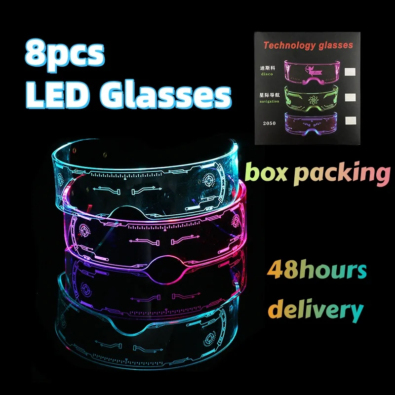 Wholesale 8pcs Colorful LED Glasses Glow Party Glasses Robot Dance Light up Glasses DJ Bar Nightclub Festival Supplies
Wholesale 8pcs Colorful LED Glasses Glow Party Glasses Robot Dance Light up Glasses DJ Bar Nightclub Festival Supplies