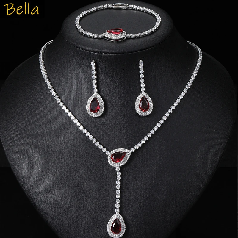 red water drop jewelry sets 3pcs necklace bracelet earrings cubic zirconia luxury jewelry set bride wedding party gown
red water drop jewelry sets 3pcs necklace bracelet earrings cubic zirconia luxury jewelry set bride wedding party gown