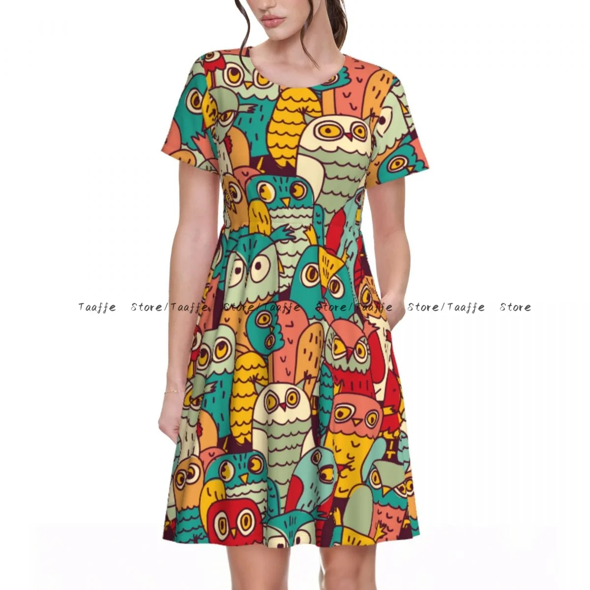 Summer Women Dress Funny Owls Group Color Seamless Pattern Casual Beach Holiday Short Sleeve Round Collar Woman Midi Dress
Summer Women Dress Funny Owls Group Color Seamless Pattern Casual Beach Holiday Short Sleeve Round Collar Woman Midi Dress