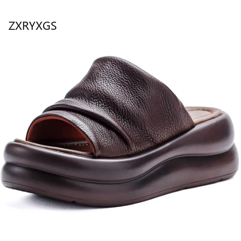 ZXRYXGS 2026 Top Cowhide Leather Slippers Outerwear Shoes New Summer Women Fashion Slippers Platform Increase Wedges Slippers
ZXRYXGS 2026 Top Cowhide Leather Slippers Outerwear Shoes New Summer Women Fashion Slippers Platform Increase Wedges Slippers