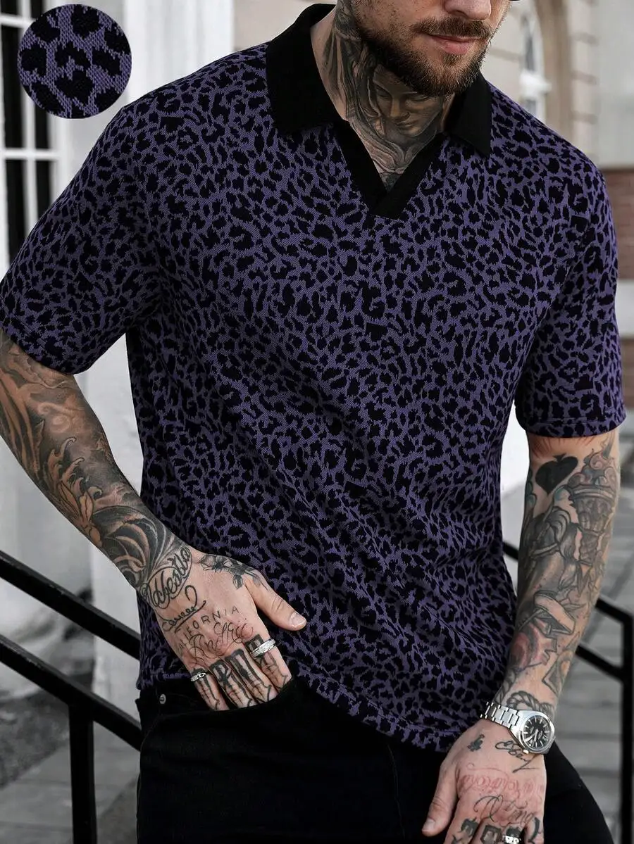 Mens Leopard Print V-Neck Contrast Collar Casual Shirt
Mens Leopard Print V-Neck Contrast Collar Casual Shirt