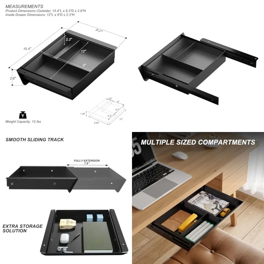 Under Desk Drawer Reovabe, 15.4" Wide 2-in-1 Organizer 60° Ergonoic Tit, 4-Copartent Insert for Pens, Phones and Cabes, Ba Bear
Under Desk Drawer Reovabe, 15.4" Wide 2-in-1 Organizer 60° Ergonoic Tit, 4-Copartent Insert for Pens, Phones and Cabes, Ba Bear