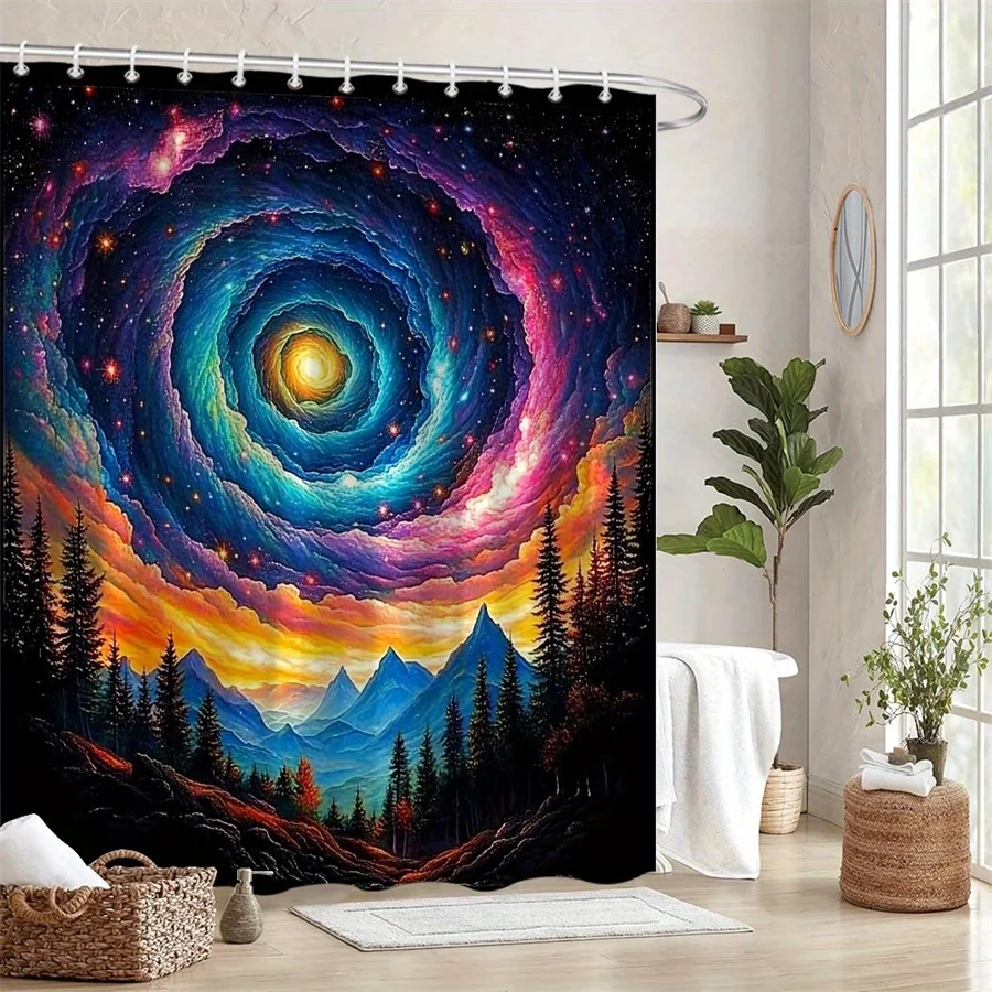 Занавеска для душа Spiral Galaxy & Mountain Range, яркие фиолетовые/синие крутящие облака, 12 крючков, декор для ванной комнаты Surreal Fantasy
Занавеска для душа Spiral Galaxy & Mountain Range, яркие фиолетовые/синие крутящие облака, 12 крючков, декор для ванной комнаты Surreal Fantasy