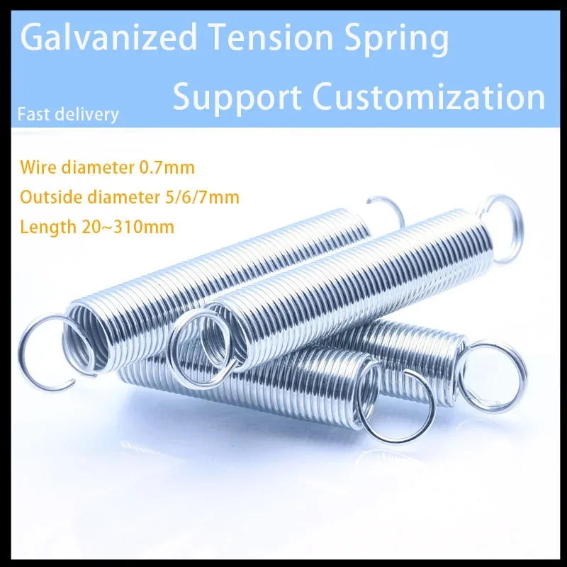 2-5Pcs/Lot Galvanized Tension Spring Single Hook Spring Wire Diameter 0.7mm OD 5/6/7mm L 20mm-220mm Support Customization
2-5Pcs/Lot Galvanized Tension Spring Single Hook Spring Wire Diameter 0.7mm OD 5/6/7mm L 20mm-220mm Support Customization