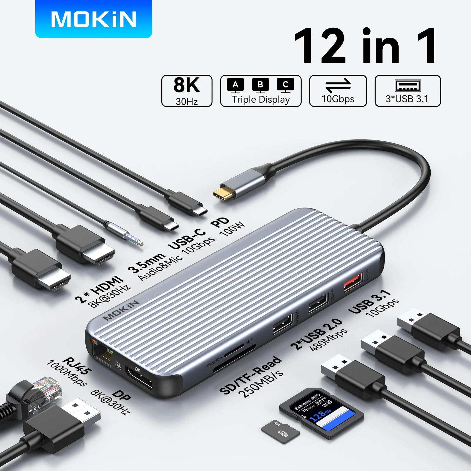 MOKiN 8K HDMI USB C Hub Док-станция USB3.1 Адаптер-концентратор 10 Гбит/с Тройной дисплей HDMI/VGA/DP PD3.0 100 Вт для MacBook Pro Air PC
MOKiN 8K HDMI USB C Hub Док-станция USB3.1 Адаптер-концентратор 10 Гбит/с Тройной дисплей HDMI/VGA/DP PD3.0 100 Вт для MacBook Pro Air PC