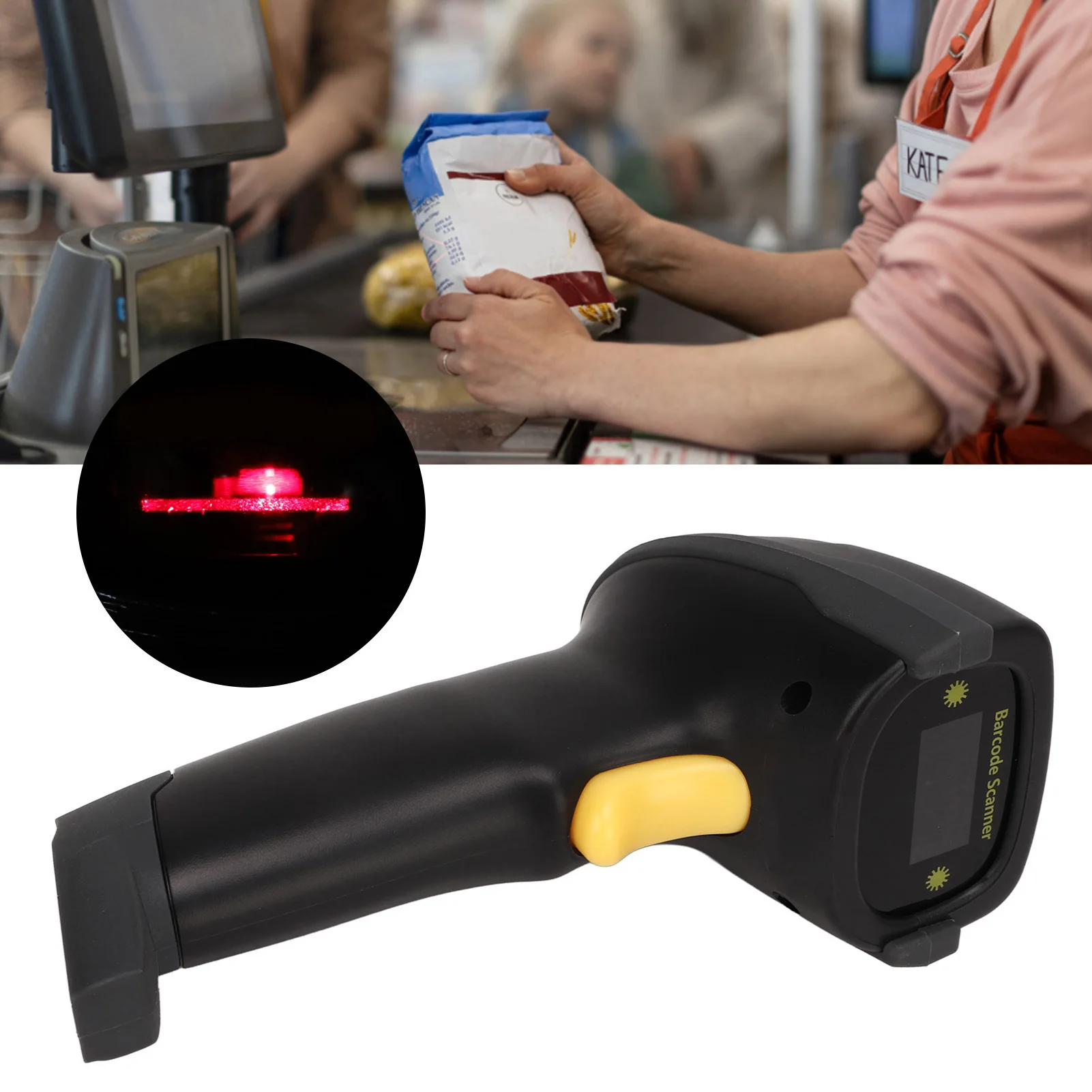 A60Z Barcode Scanner 2.4G Wireless 1D Bar Reader Tool with Charging Base for Store Handheld Barcode Scanner