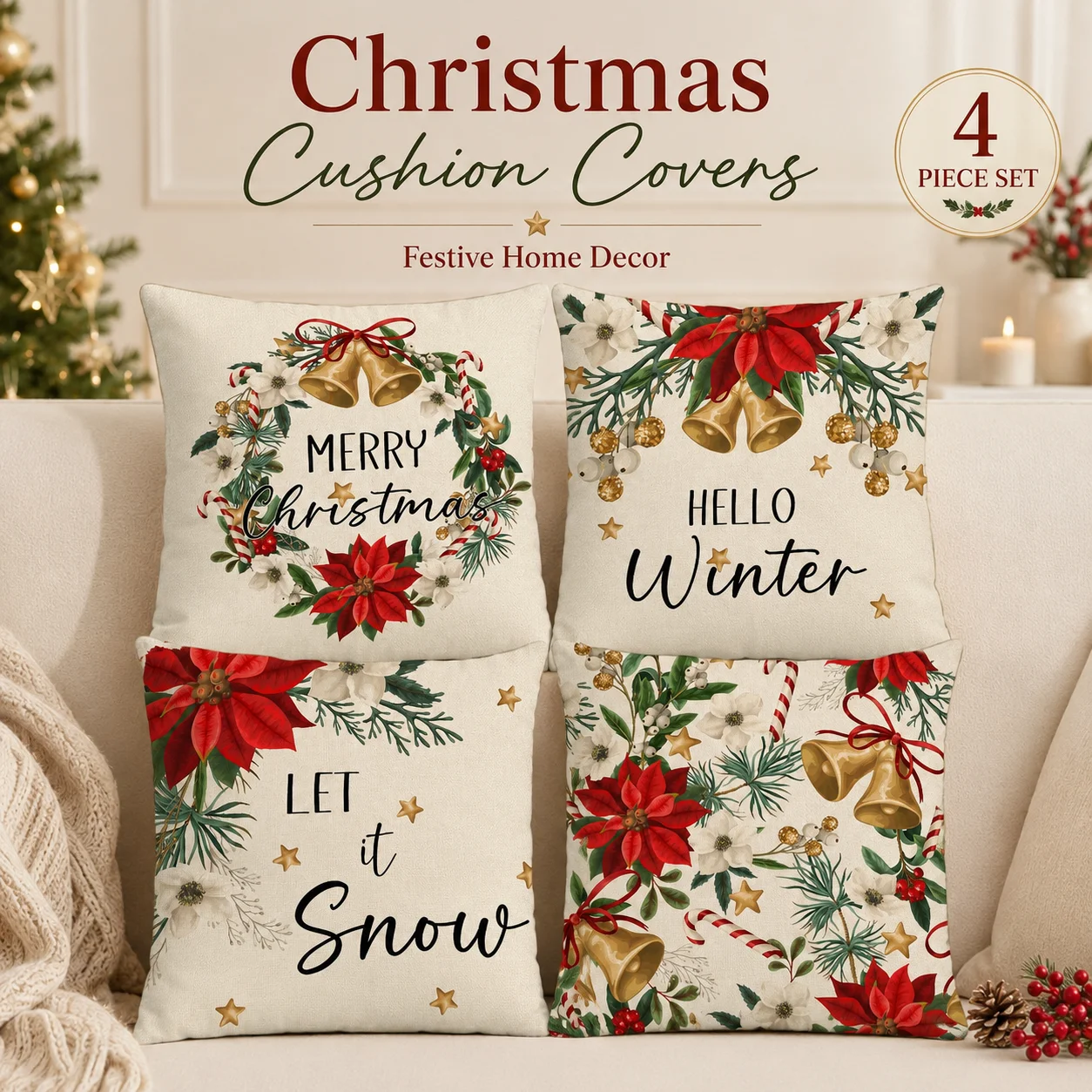 4 Pcs 2D Flat Printed Peach Skin Cushion Covers Christmas Room Decor Coussin Winter Poinsettia Floral Sofa Pillowcase Set
4 Pcs 2D Flat Printed Peach Skin Cushion Covers Christmas Room Decor Coussin Winter Poinsettia Floral Sofa Pillowcase Set