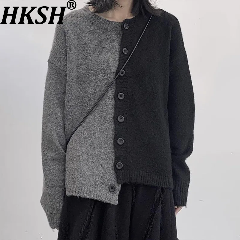 HKSH Autumn Winter New Women Tide Spliced Asymmetric Sweaters Trendy Niche Chic Casual O-Neck Knitted Cardigan Coats Ins HK12648 
HKSH Autumn Winter New Women Tide Spliced Asymmetric Sweaters Trendy Niche Chic Casual O-Neck Knitted Cardigan Coats Ins HK12648