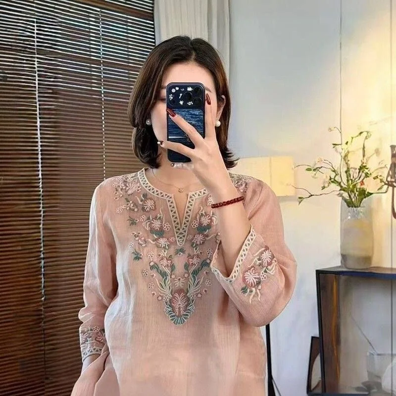 Elegant Embroidered Cotton Linen Women's Shirt Overhead Style Summer New Arrival Fashionable Thin Blouse for plus Size MM
Elegant Embroidered Cotton Linen Women's Shirt Overhead Style Summer New Arrival Fashionable Thin Blouse for plus Size MM