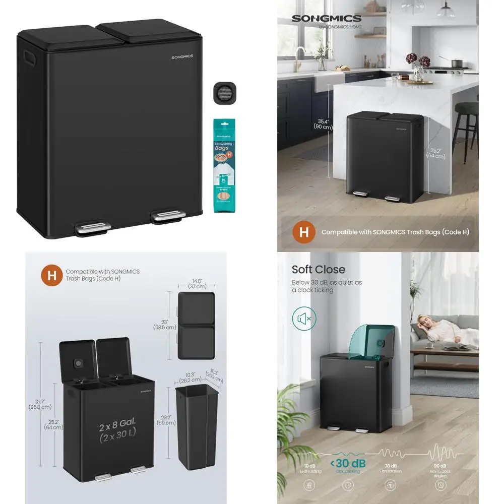 Двойные мусорные баки из нержавеющей стали на 8 галлонов с мягкими крышками, съемными внутренними ведрами и педалями для легкого удаления отходов.
Двойные мусорные баки из нержавеющей стали на 8 галлонов с мягкими крышками, съемными внутренними ведрами и педалями для легкого удаления отходов.