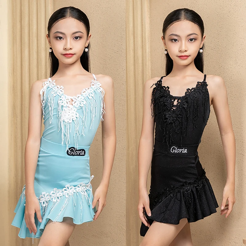 Summer Latin Dance Dress Sleeveless Training Leotard Blue Pleated Skirt Black Performance Costume Girl Rumba Samba Clothing 3291
Summer Latin Dance Dress Sleeveless Training Leotard Blue Pleated Skirt Black Performance Costume Girl Rumba Samba Clothing 3291