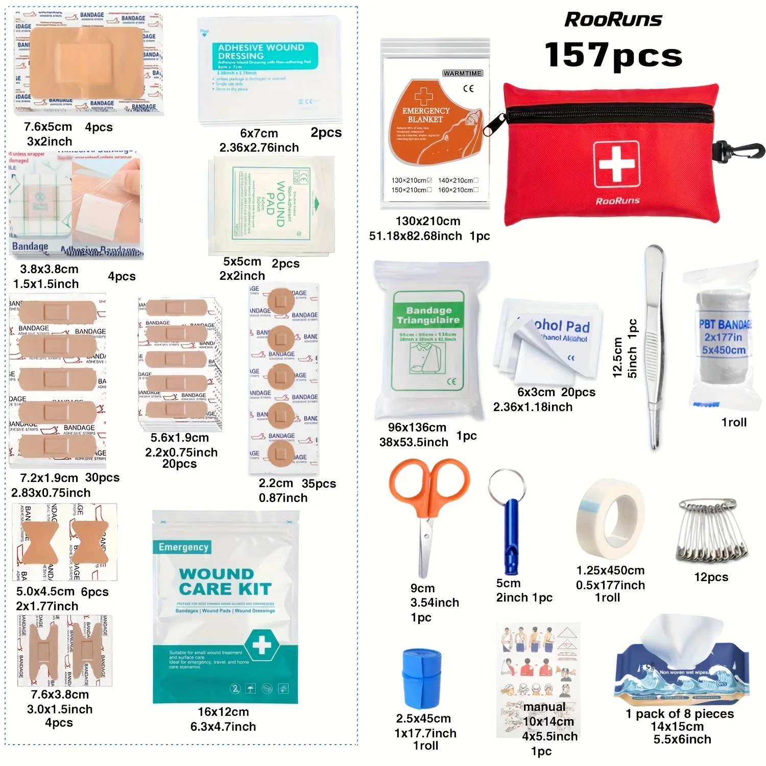 137/157pcs professional first aid kit, a variety of outdoor professional emergency survival equipment, suitable for hiking
137/157pcs professional first aid kit, a variety of outdoor professional emergency survival equipment, suitable for hiking