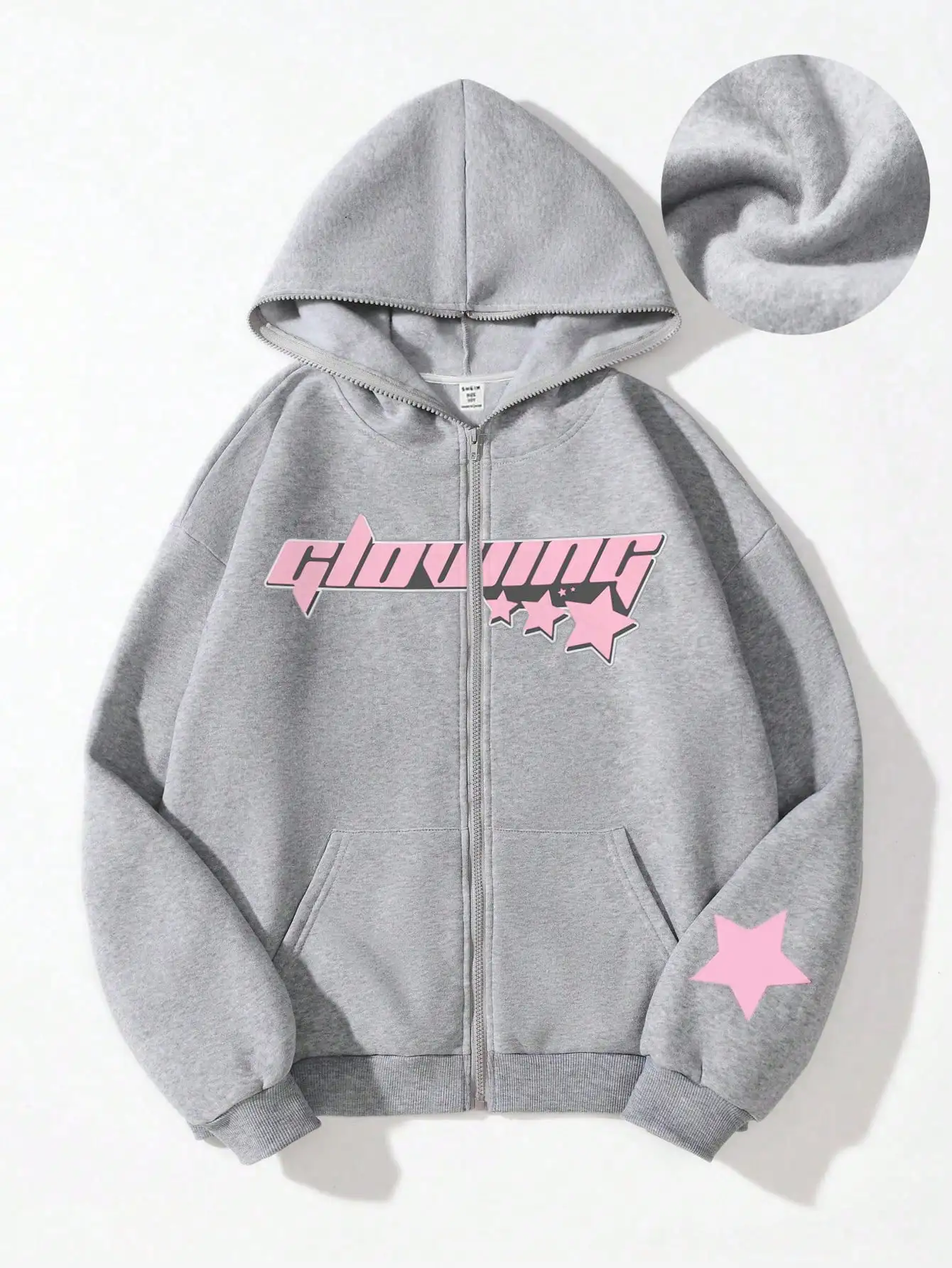 Серая толстовка на молнии с розовыми графическими звездами для детей, в повседневном уличном стиле
Серая толстовка на молнии с розовыми графическими звездами для детей, в повседневном уличном стиле