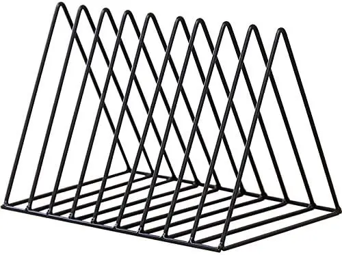 9-Slot Triangle Vinyl Record Holder, Vertical File Organizer for Desk, Black Metal Stand, Space-Saving
9-Slot Triangle Vinyl Record Holder, Vertical File Organizer for Desk, Black Metal Stand, Space-Saving