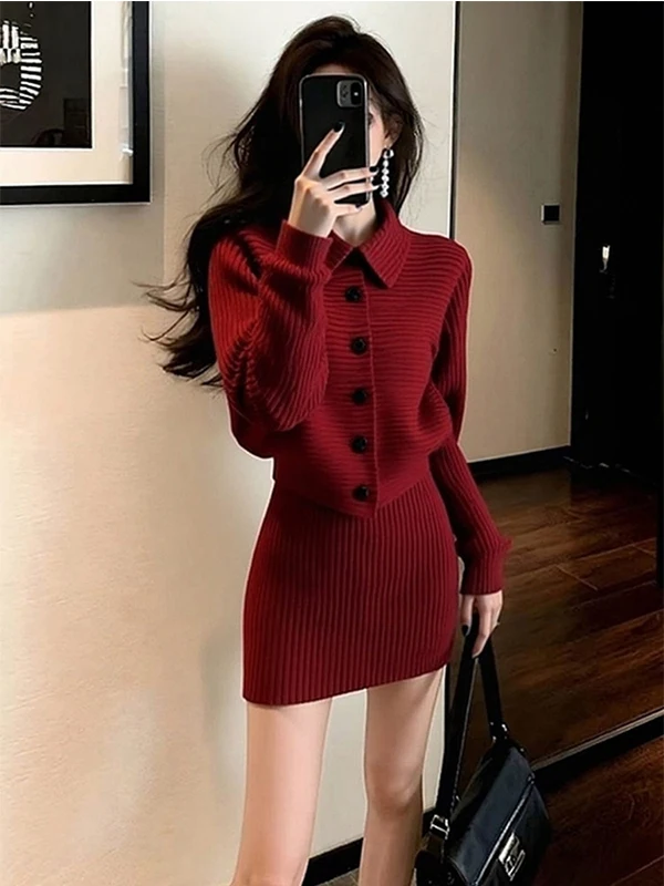 Korean Style Red Knitted Dress Set High-Quality Elegant Lady Rich Girl Miu Series Winter Fashion Women's Ensemble Breathable
Korean Style Red Knitted Dress Set High-Quality Elegant Lady Rich Girl Miu Series Winter Fashion Women's Ensemble Breathable