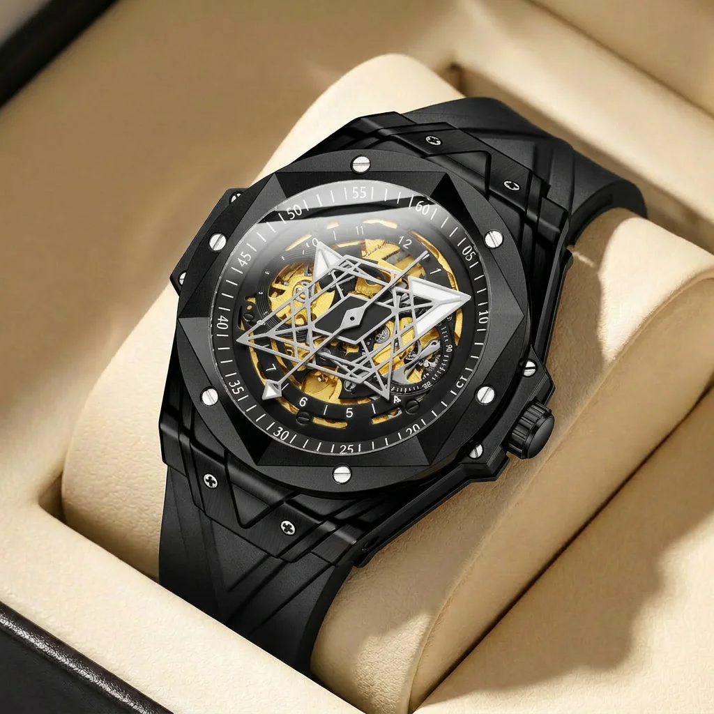 1pcs Men's black dial silicone strap vintage fashion tonneau skeleton sporty details Mechanical Watch for business party holiday
1pcs Men's black dial silicone strap vintage fashion tonneau skeleton sporty details Mechanical Watch for business party holiday