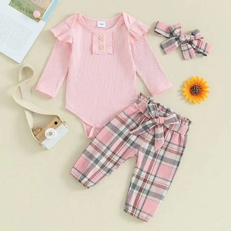 new 3pcs Infant Baby Girls Fall Clothes Sets 0-18M Solid Color Buttons Long Sleeve Rompers Plaid Print Pants Headband
new 3pcs Infant Baby Girls Fall Clothes Sets 0-18M Solid Color Buttons Long Sleeve Rompers Plaid Print Pants Headband